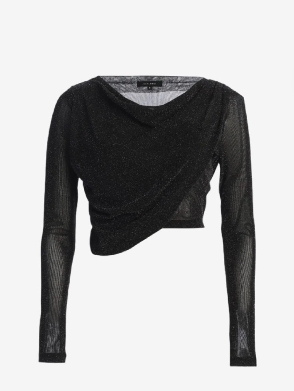 JLUXLABEL | Black Aubrianna Shimmery Gathered Long Sleeve Crop Top | XL